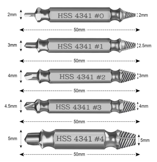 Extracteur de vis endommagées 5 Pièces