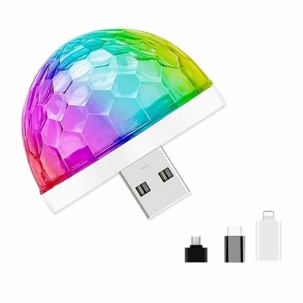 Mini lampes disco USB avec 3 adaptateurs pour fêtes – Image 2