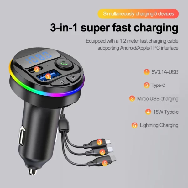 MP3 voiture Bluetooth avec Cable Charge Rapide