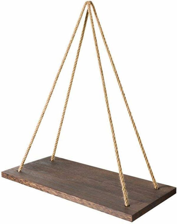 Etagere VINTAGE suspendue en bois Naturelle avec corde de jute – Image 4