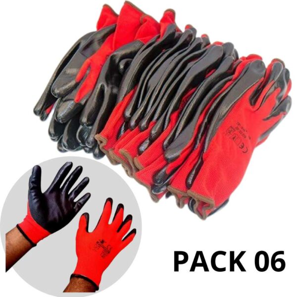 Pack 6 Gants de travail - Gants en nitrile Rouge – Image 7